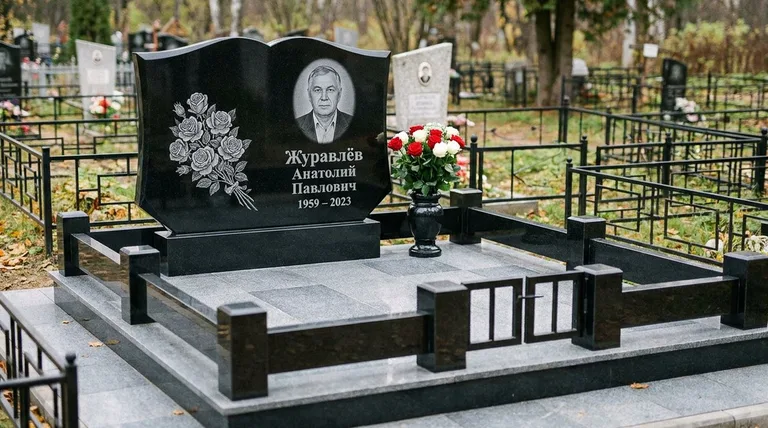 Памятник с гравировкой роз — выполненная работа «Журавлёв» в Новокузнецке