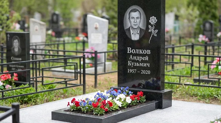 Памятник с гравировкой роз — выполненная работа «Волков» в Новокузнецке