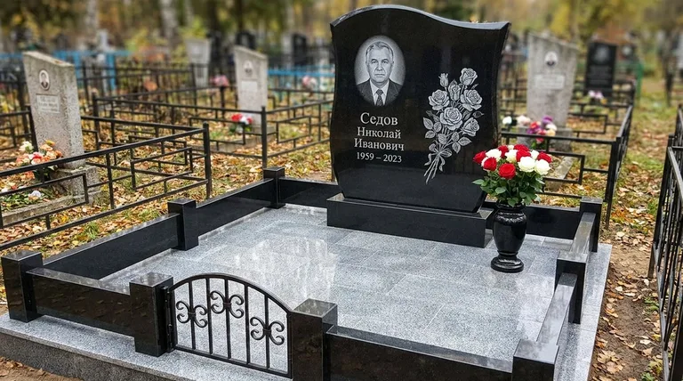 Памятник с гравировкой роз — выполненная работа «Седов» в Новокузнецке