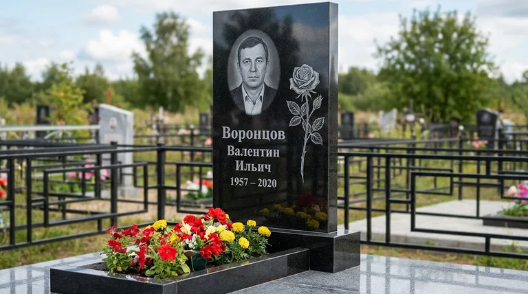 Памятник с гравировкой роз — выполненная работа «Воронцов» в Новокузнецке