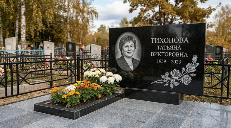 Памятник с гравировкой роз — выполненная работа «Тихонова» в Новокузнецке