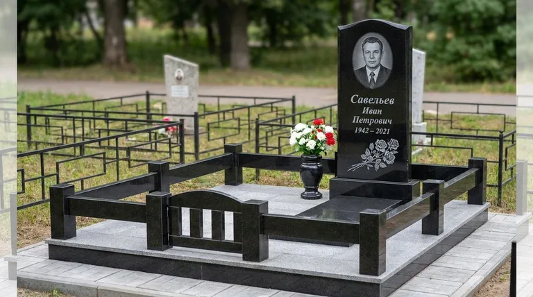 Памятник с гравировкой роз — выполненная работа «Савельев» в Новокузнецке