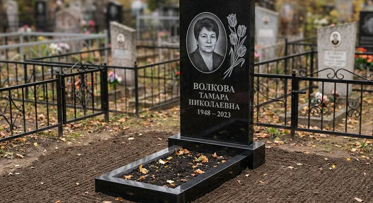 Памятник с гравировкой тюльпанов — выполненная работа «Волкова» в Новокузнецке