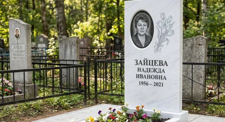 Памятник с гравировкой тюльпанов — выполненная работа «Зайцева» в Новокузнецке