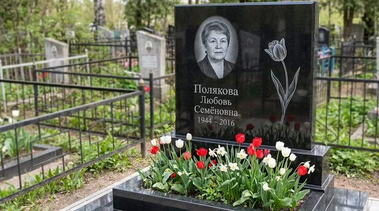 Памятник с гравировкой тюльпанов — выполненная работа «Полякова» в Новокузнецке