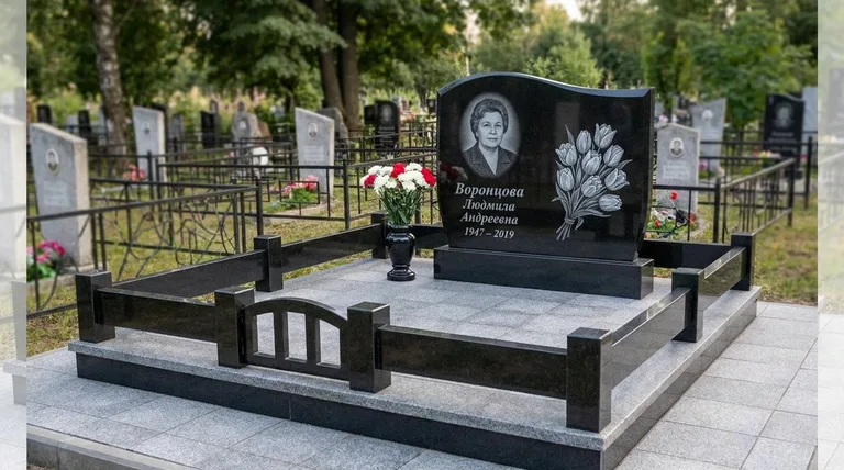 Памятник с гравировкой тюльпанов — выполненная работа «Воронцова» в Новокузнецке