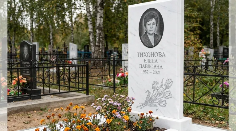 Памятник с гравировкой тюльпанов — выполненная работа «Тихонова» в Новокузнецке