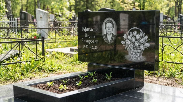 Памятник с гравировкой тюльпанов — выполненная работа «Ефимова» в Новокузнецке