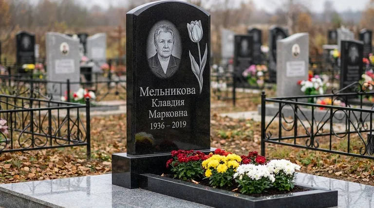 Памятник с гравировкой тюльпанов — выполненная работа «Мельникова» в Новокузнецке