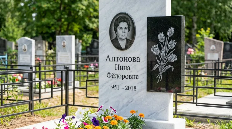 Памятник с гравировкой тюльпанов — выполненная работа «Антонова» в Новокузнецке