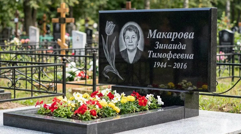 Памятник с гравировкой тюльпанов — выполненная работа «Макарова» в Новокузнецке