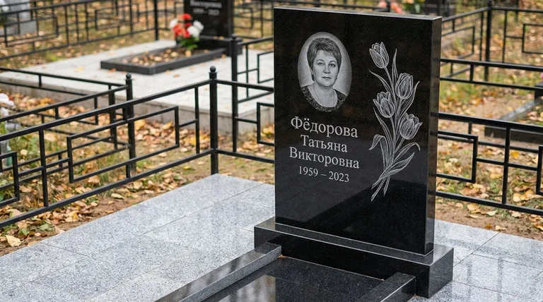 Памятник с гравировкой тюльпанов — выполненная работа «Фёдорова» в Новокузнецке