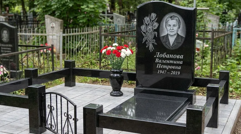 Памятник с гравировкой тюльпанов — выполненная работа «Лобанова» в Новокузнецке