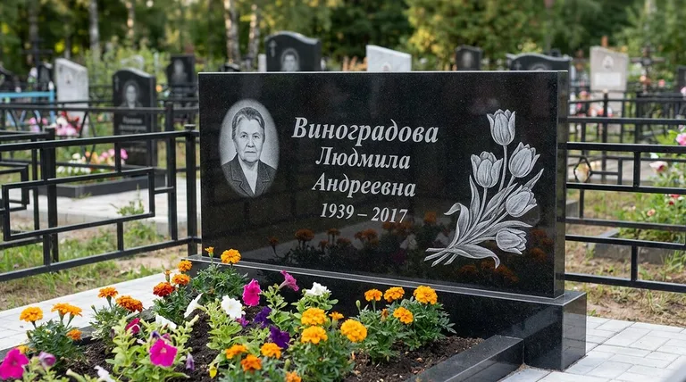 Памятник с гравировкой тюльпанов — выполненная работа «Виноградова» в Новокузнецке