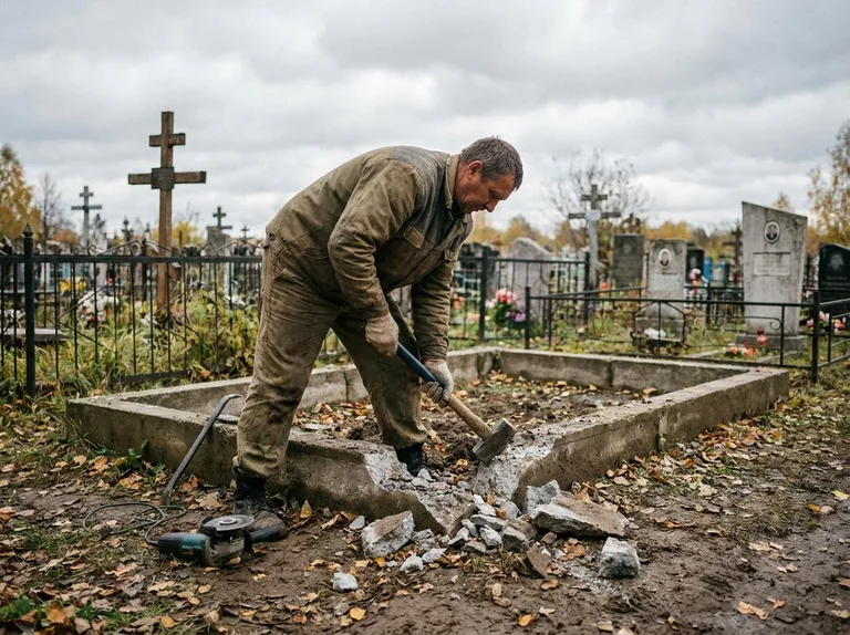 Демонтаж цветника на могиле в Новокузнецке