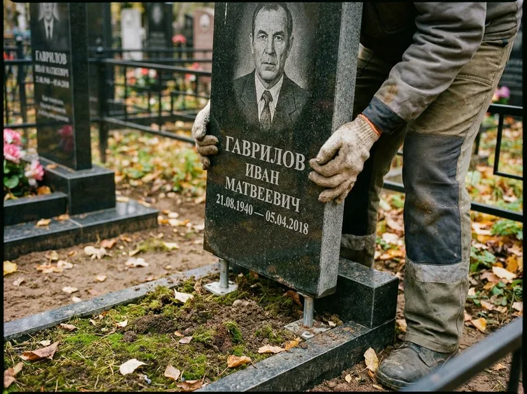 Демонтаж гранитного памятника (стелы) с могилы в Новокузнецке