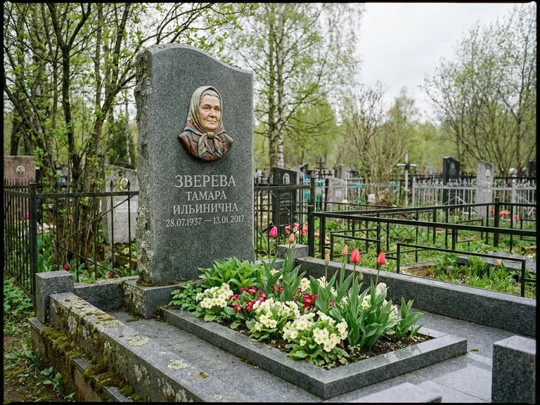 Керамический портрет на летнем кладбище в Новокузнецке