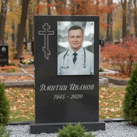 Портрет на стекле 180×240 мм на чёрной стеле в Новокузнецке