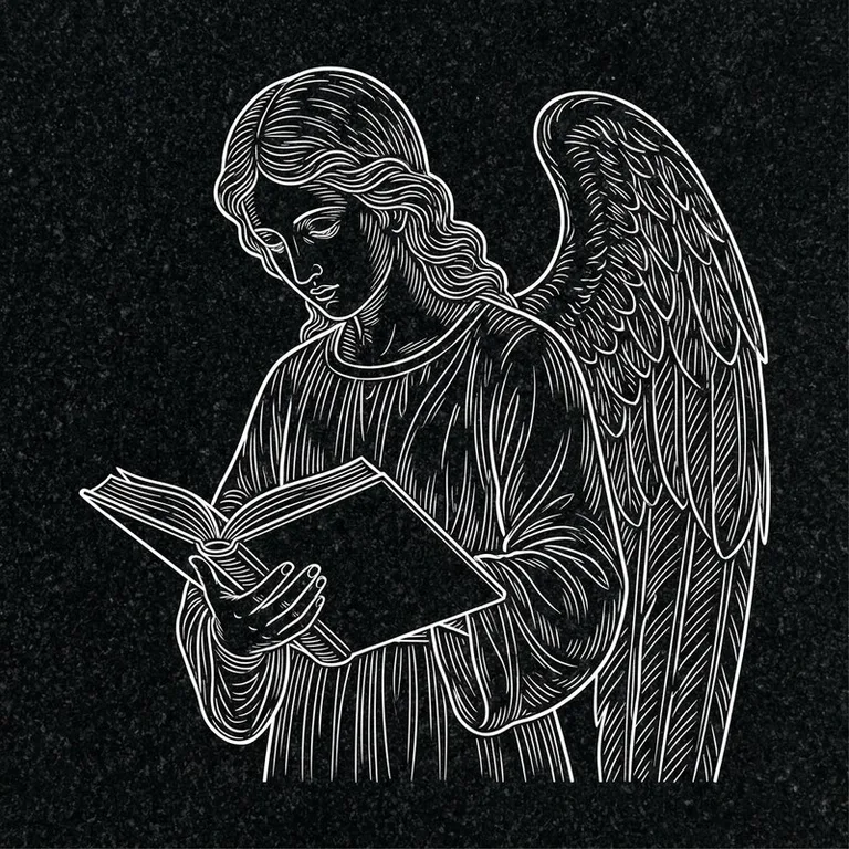 Эскиз гравировки ангела на памятник — ангел с раскрытой книгой в Новокузнецке