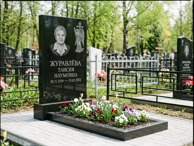 Памятник с гравировкой ангела — гравировка ангела с голубем по диагонали стелы, работа «Журавлёва» в Новокузнецке