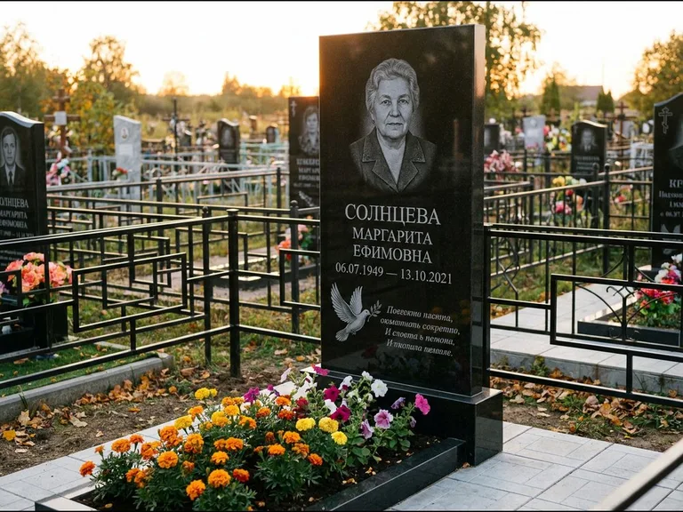 Памятник с гравировкой голубей — гравировка голубя с оливковой ветвью рядом с эпитафией, работа «Солнцева» в Новокузнецке