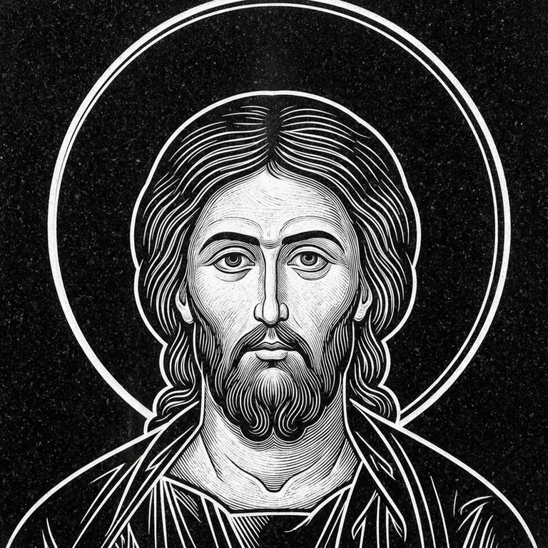 Эскиз иконы: Архангел Михаил — воинам и мужчинам, гравировка на памятник в Новокузнецке