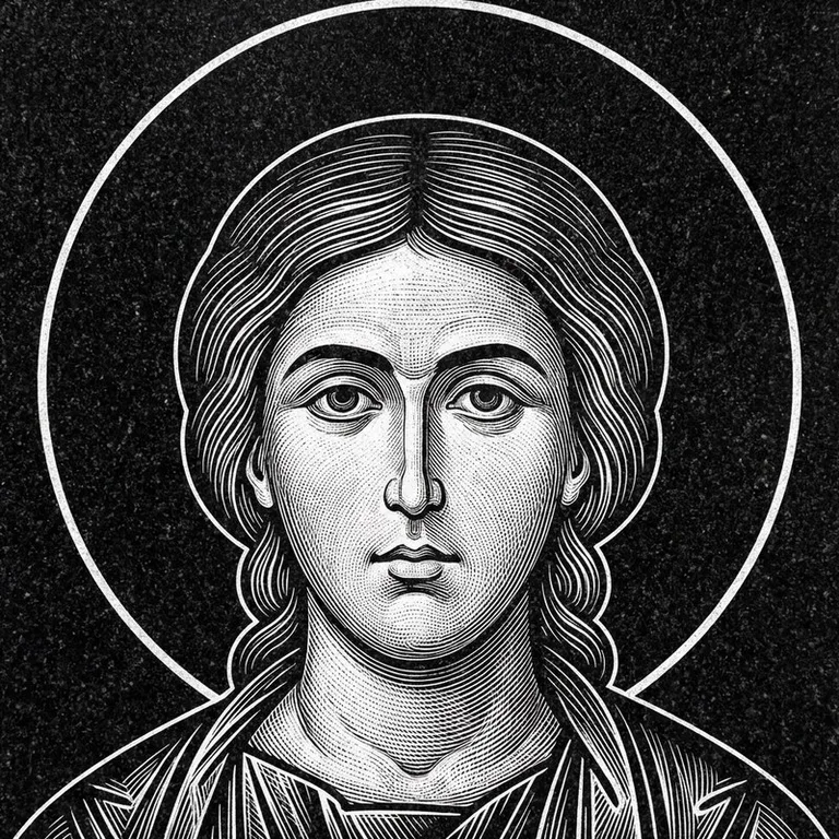 Эскиз иконы: Георгий Победоносец — воинам, гравировка на памятник в Новокузнецке