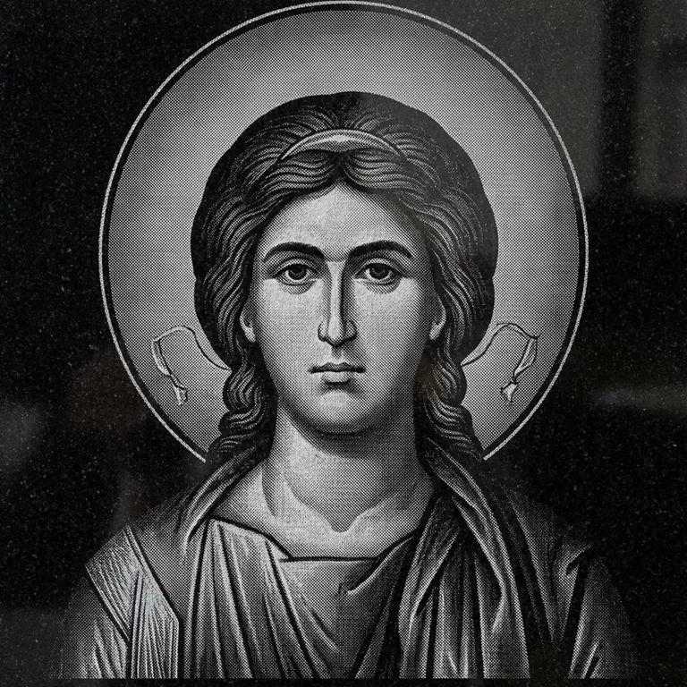 Эскиз иконы: Архангел Михаил (полутон) — образ архангела в полутонах, гравировка на памятник в Новокузнецке