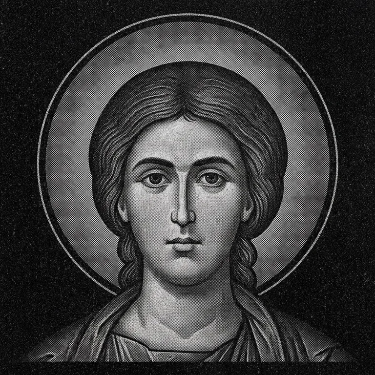 Эскиз иконы: Георгий Победоносец (полутон) — воинский образ, гравировка на памятник в Новокузнецке