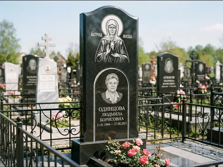 Памятник с гравировкой иконы — Владимирская икона Божией Матери с Младенцем, работа «Зотов» в Новокузнецке