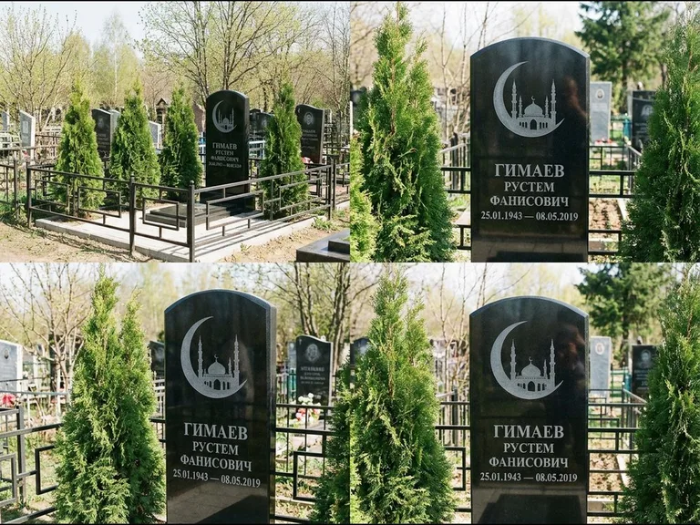Памятник с гравировкой полумесяца — гравировка полумесяца над силуэтом мечети, работа «Гимаев» в Новокузнецке