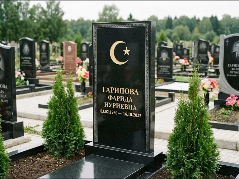 Памятник с гравировкой полумесяца — гравировка полумесяца, работа «Гарипова» в Новокузнецке