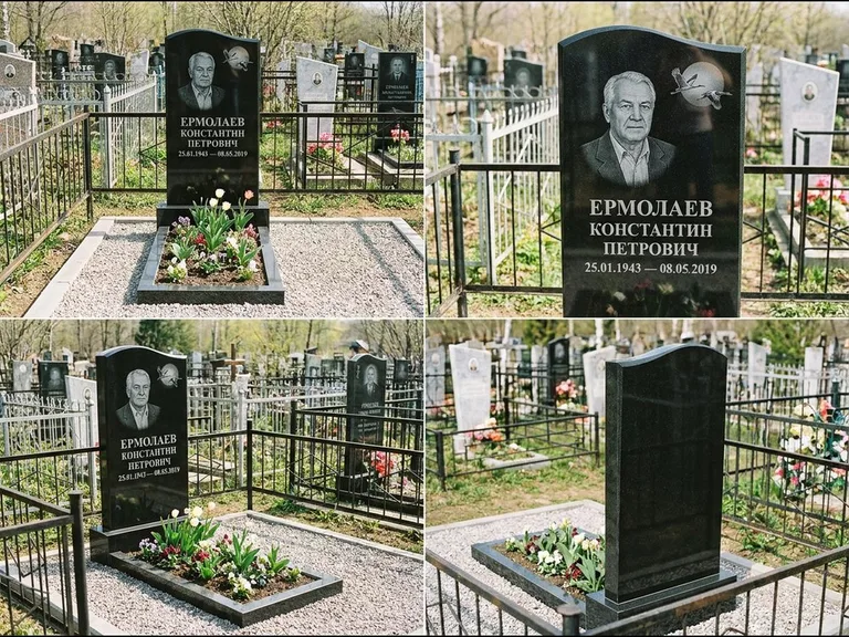 Памятник с гравировкой журавлей — гравировка клина журавлей на фоне солнечного диска, работа «Ермолаев» в Новокузнецке