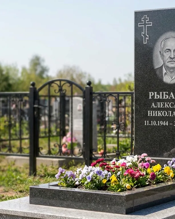 Двойной памятник под ключ с ярким цветником в Новокузнецке