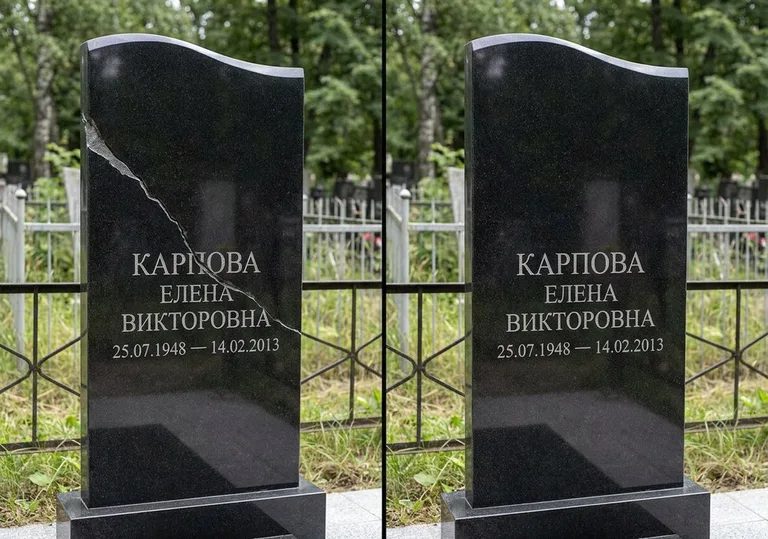 Заделка трещины на чёрном граните: до и после в Новокузнецке
