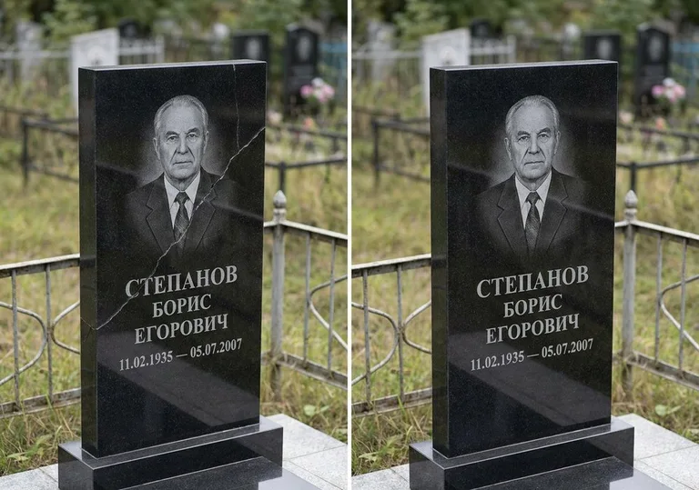 Восстановление надписи и портрета на памятнике: до и после в Новокузнецке