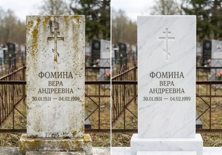 Восстановление мраморного памятника от желтизны и налёта в Новокузнецке
