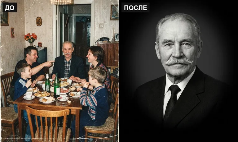 Ретушь фото на памятник — выделение из группового: до и после в Новокузнецке