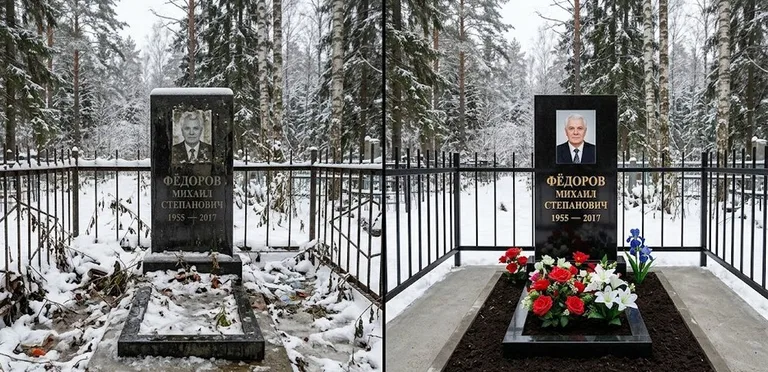 Диптих №20: тротуарная плитка вокруг памятника отмыта аппаратом высокого давления в Новокузнецке