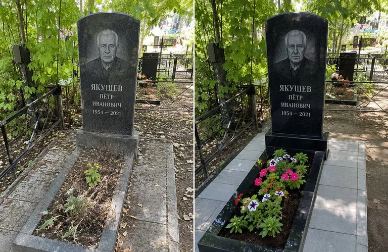 Диптих №15: мемориал с ажурной ковкой — лаковая подкраска прутьев и мойка стелы в Новокузнецке