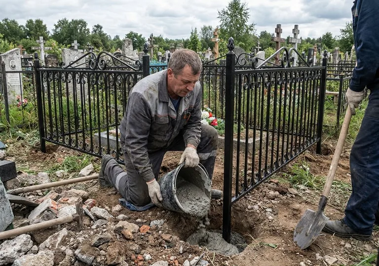 Установка ограды бетонированием ножек в грунт в Новокузнецке