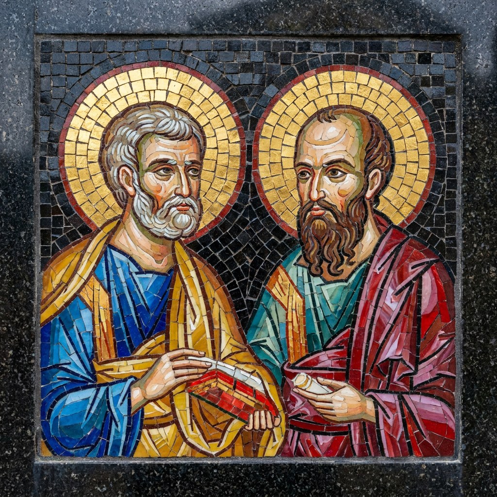 Мозаика на памятник: икона петра и павла — первоверховные апостолы