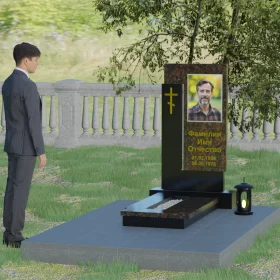 Вертикальный комбинированный памятник с мемориалом - П005
