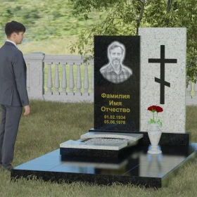 Комбинированный памятник с крестом - П022