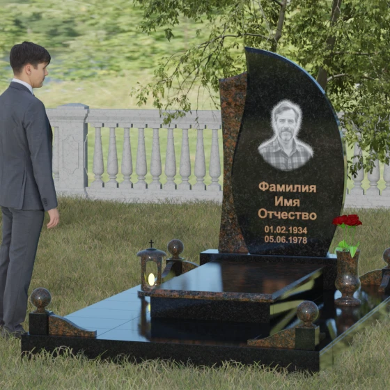 Стела — лепесток с фактурной вставкой, гранит Габбро-диабаз, вид 4, в Якутске