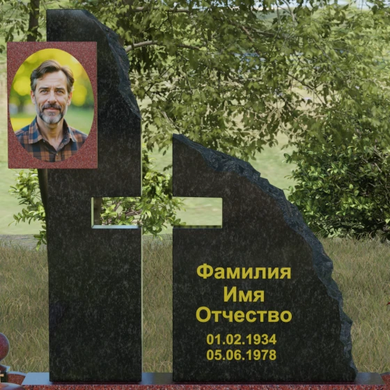 Комбинированный православный памятник с крестом в Норильске, гранит Лезниковский