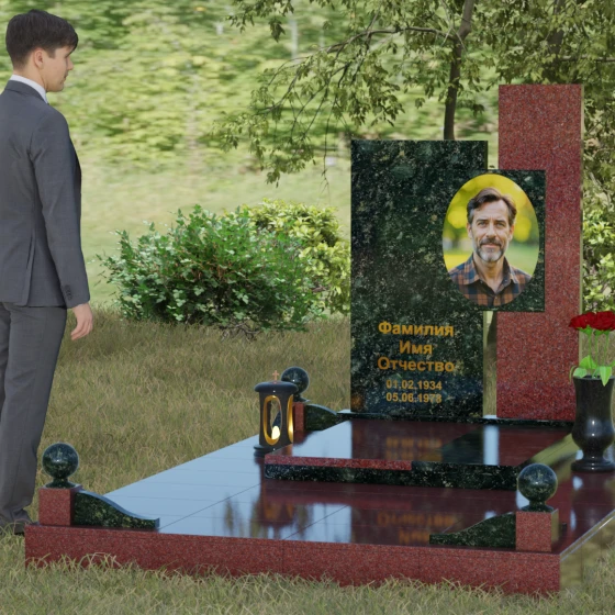 Многоуровневый гранитный памятник, гранит Балтик грин, вид 4