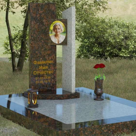 Вертикальный комбинированный светский памятник в Рязани, гранит Дымовский, вид 2
