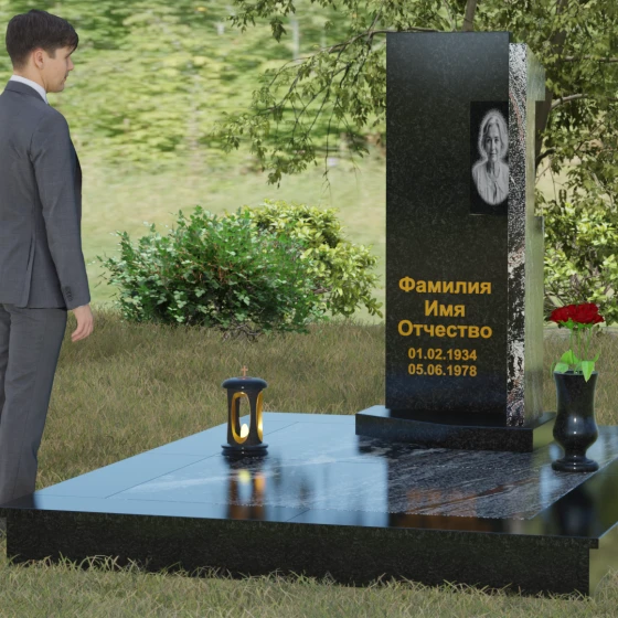Вертикальный комбинированный светский памятник в Рязани, гранит Габбро-диабаз, вид 4