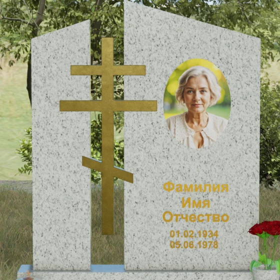 Православный комбинированный памятник с крестом, гранит Мансуровский, в Якутске
